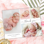 Modern Script 4 Photo Collage Baby Thank You  Postcard<br><div class="desc">Modern Elegant Calligraphy Script 4 Photo Collage Baby Girl Thank You Postcard. Features a beautiful handwritten calligraphy thank you swash tail font script and your personal message. Easy to personalise with your baby photos and details.</div>