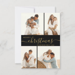 Modern Script 4 Photo Collage Christmas Card