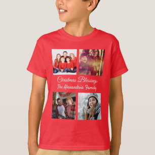 Modern Script 4 Photo Collage Family Christmas T-Shirt