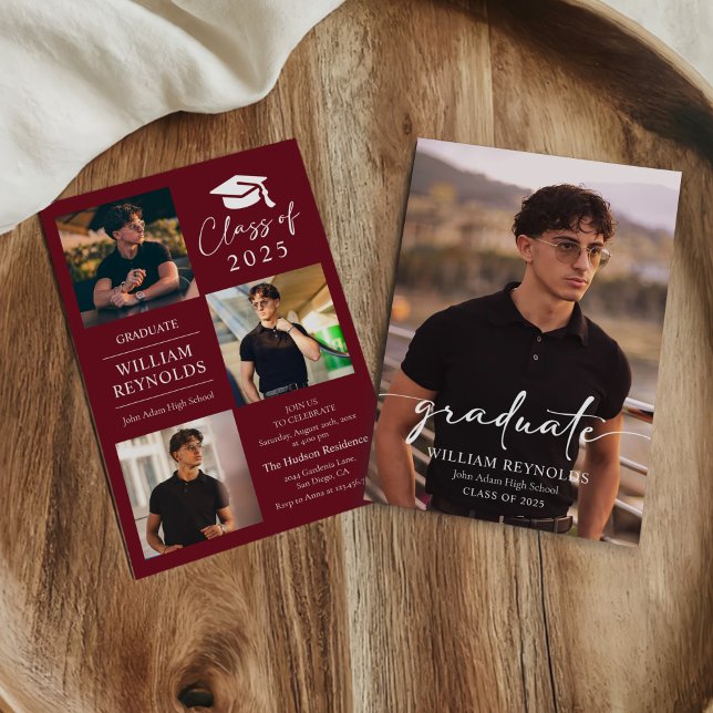 Modern Script 4 Photo Collage Graduation Party Invitation (Creator Uploaded)
