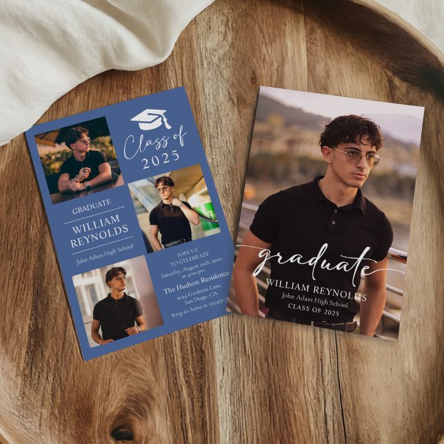 Modern Script 4 Photo Collage Graduation Party Invitation (Creator Uploaded)