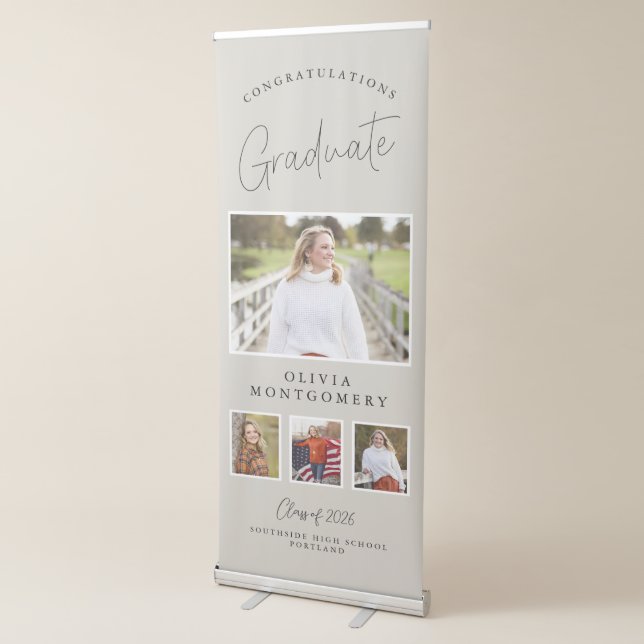 Modern Script 4 Photo Congratulations Graduate Retractable Banner (3/4)