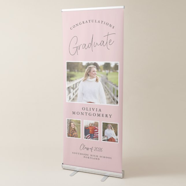 Modern Script 4 Photo Congratulations Graduate Retractable Banner (3/4)