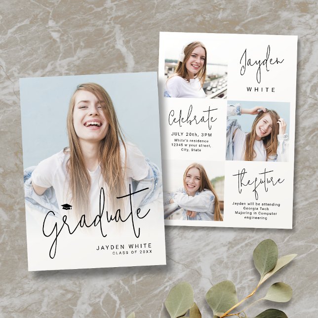 Modern Script 4 Photo Graduation Announcement (Modern Script 4 Photo Graduation Announcement)