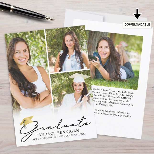 Modern Script 4 Photo Graduation Announcement (Creator Uploaded)