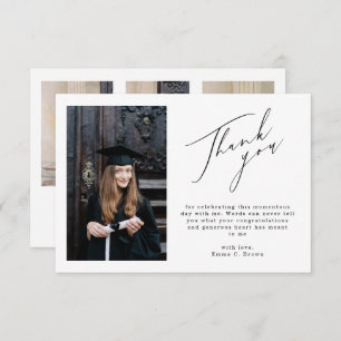 Modern Script 4 Photo Graduation Thank You Card