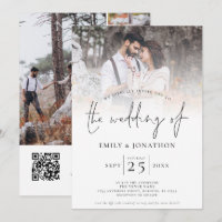Modern Script 4 Photo Grid QR Code Wedding