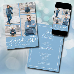Modern Script 4 Photo Powder Blue Graduation Announcement