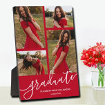 Modern Script 4 Photo Red Graduation Keepsake Plaque<br><div class="desc">Your favourite photos, the word Graduate, your name and graduation year in elegant white text on a cardinal red background, this frameless photo plaque with a built-in easel is a great keepsake to remember your graduate's special milestone. Click on Customise further link to change the colour, fonts or layout using...</div>