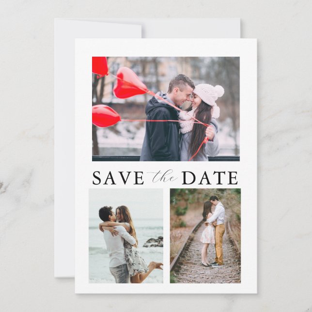 Modern Script 4 Photo Wedding Save The Date Invitation (Front)