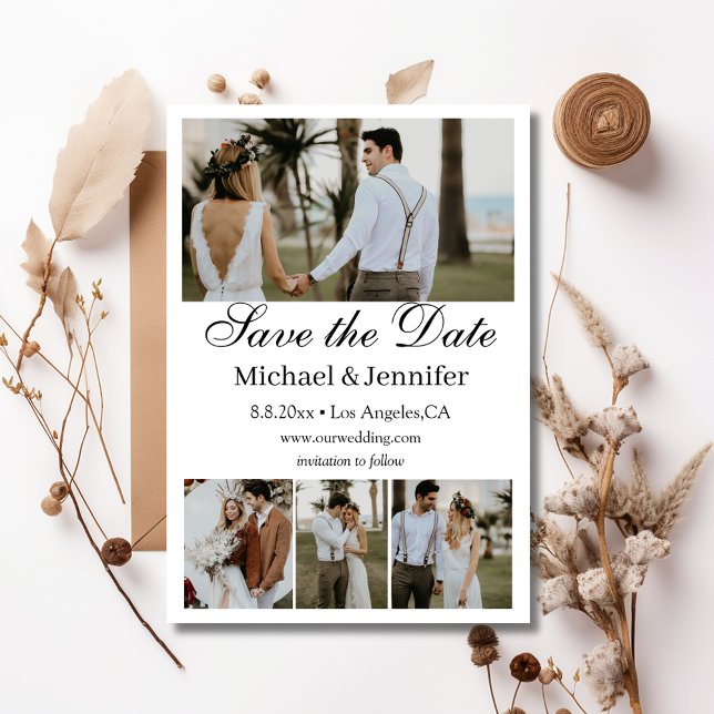 modern script 4 photos collage boho save the date  invitation (Creator Uploaded)