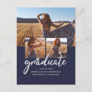 Modern Script 4 Photos Graduation 2025 Grad Announcement Postcard