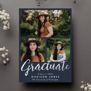 Modern Script 4 Photos Graduation Party Invitation