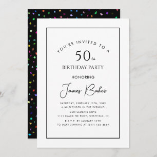Modern Script 50th Birthday Party For Him Confetti Invitation