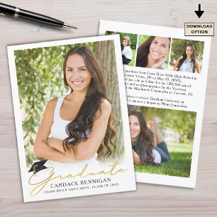 Modern Script 5 Photo Metallic Gold Graduation Announcement