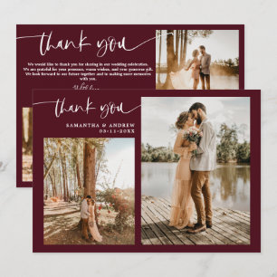 Modern script 5 photos red thank you wedding card