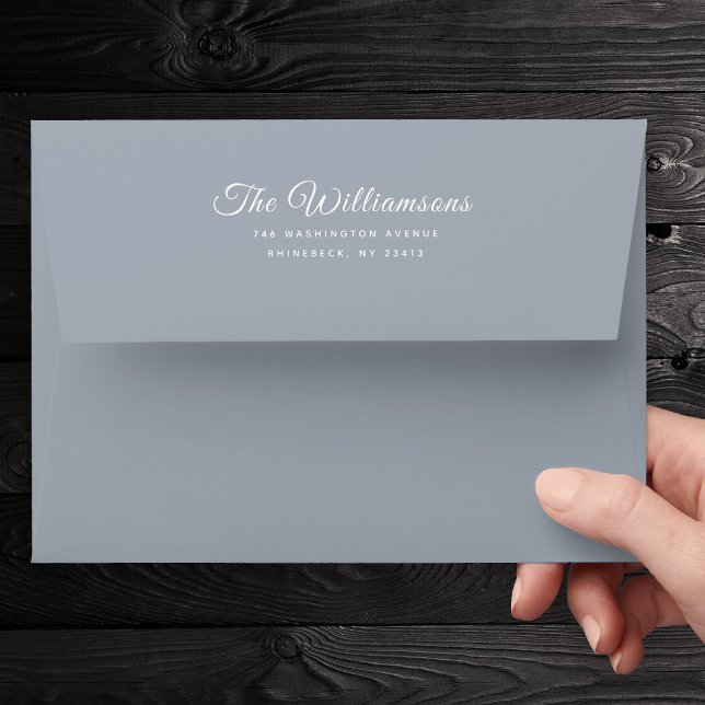 Modern Script 5 x 7 Return Address Dusty Blue Envelope (Creator Uploaded)