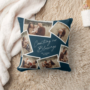 Modern Script 6 Photo Collage Christmas Cushion