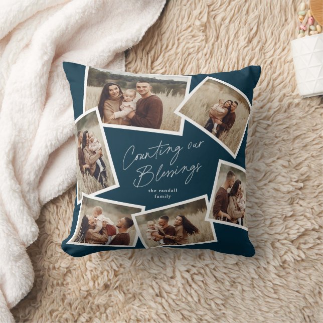 Modern Script 6 Photo Collage Christmas Cushion (Blanket)