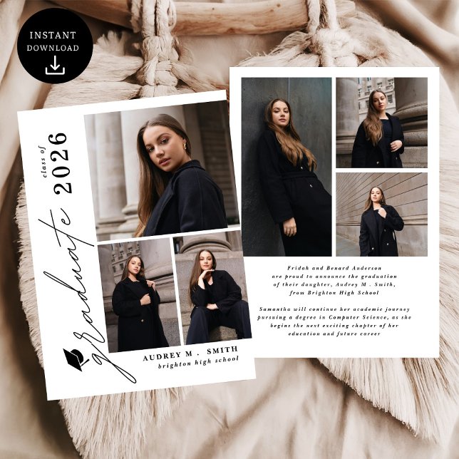 Modern Script 6 Photo Graduation Announcement (Creator Uploaded)