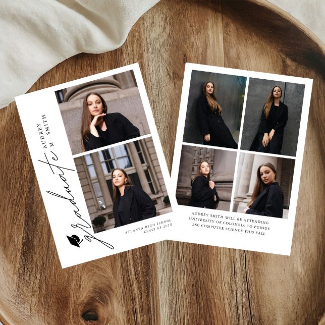 Modern Script 6 Photos Graduation Announcement (Creator Uploaded)