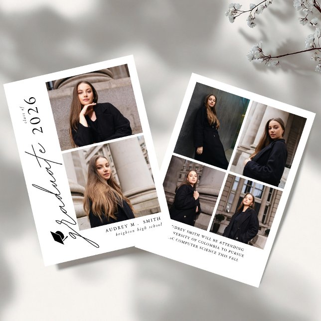 Modern Script 6 Photos Graduation Announcement (Creator Uploaded)