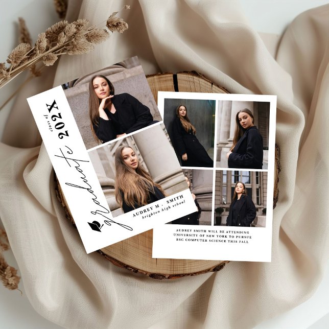 Modern Script 6 Photos Graduation Announcement (Creator Uploaded)