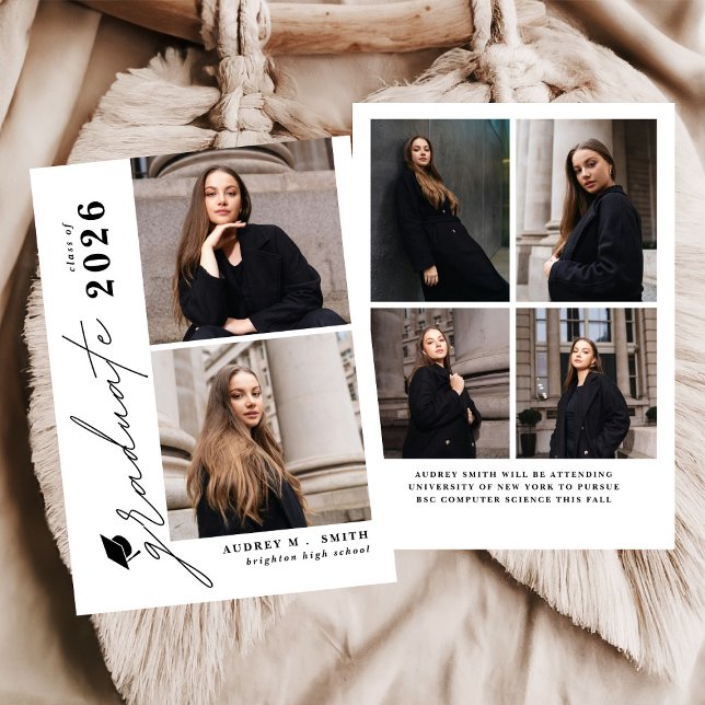 Modern Script 6 Photos Graduation Announcement (Creator Uploaded)