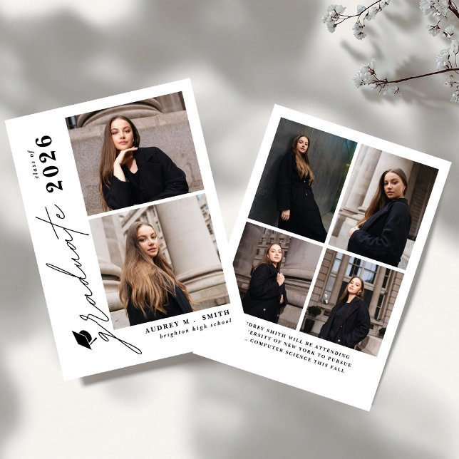 Modern Script 6 Photos Graduation Announcement (Creator Uploaded)
