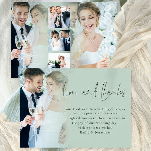 Modern Script 6 Photos Wedding Love Thanks Sage Card