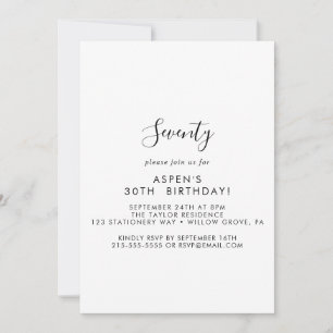 Modern Script 70th Birthday Party Invitation