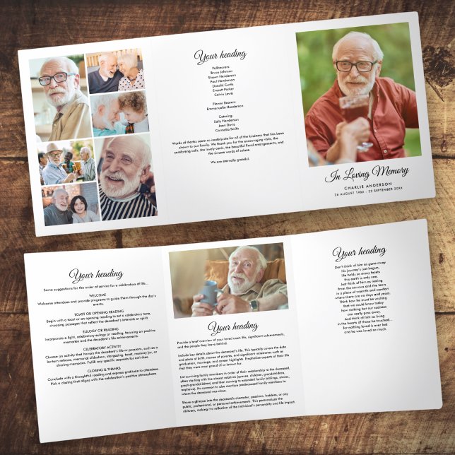 Modern Script 8-Photo Trifold Funeral Program (Creator Uploaded)