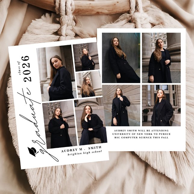 Modern Script 9 Photos Graduation Announcement (Creator Uploaded)