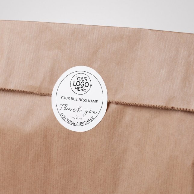 Modern Script Add Logo Business Thank You Classic Round Sticker (Modern Script Add Logo Business Thank You Classic Round Sticker)