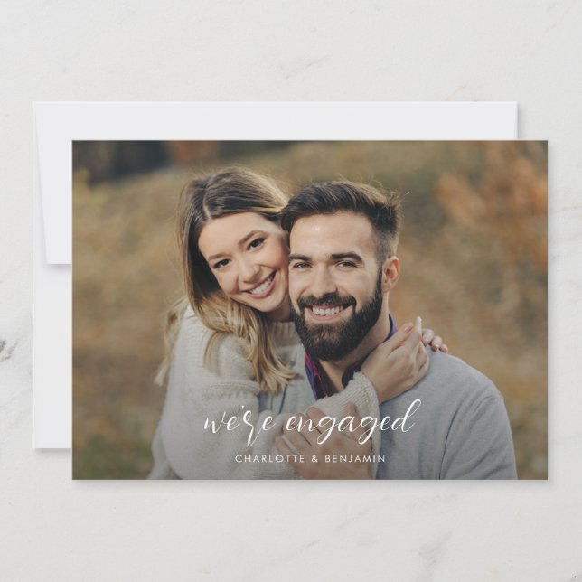 Modern Script and Photos Engagement Party Invitation (Front)