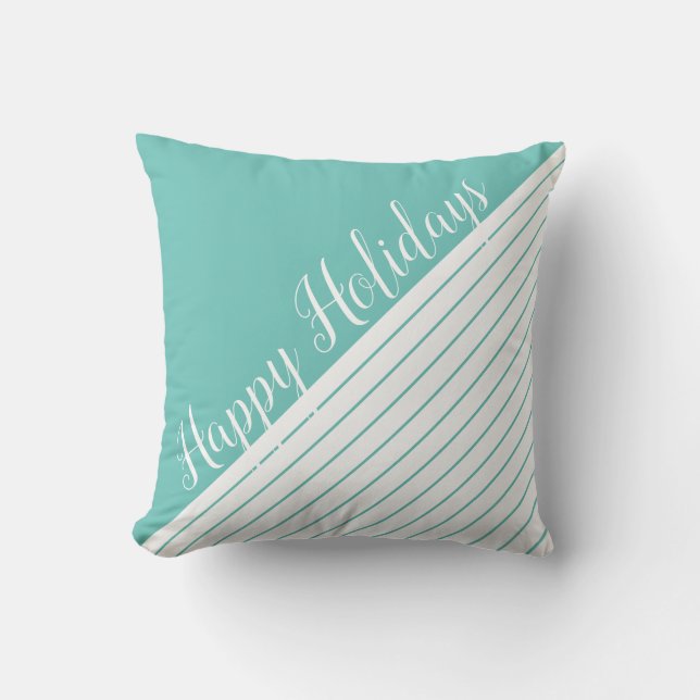 Modern Script and Stripes Christmas Holiday Cushion (Front)