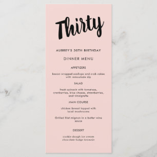 Modern Script Any Year 30th Birthday Party Menu