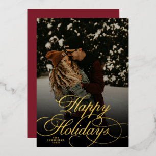 Modern Script & Arch 1 Photo Red Christmas Card