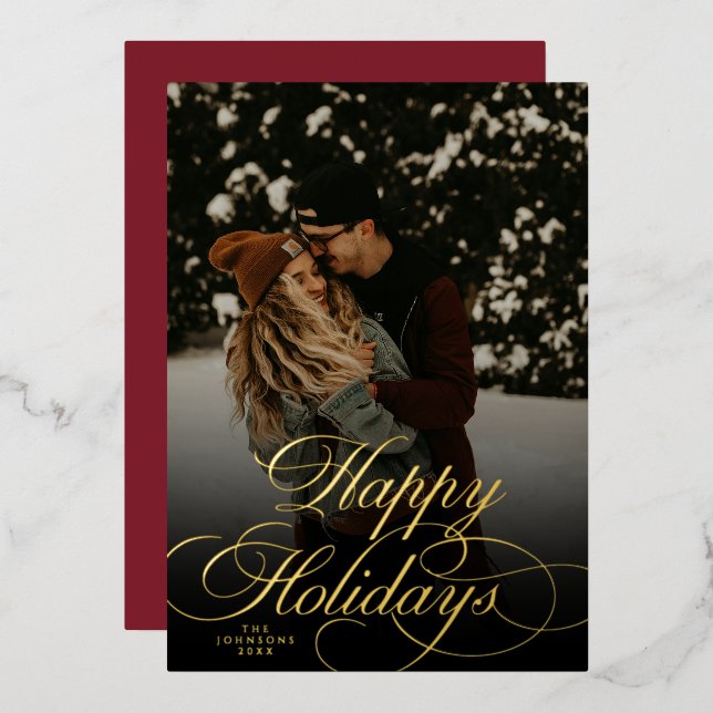 Modern Script & Arch 1 Photo Red Christmas Card (Front/Back)