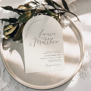 Modern Script Arch Ecru Wedding Invitation