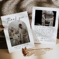 Modern Script Arch Photo Wedding Thank You Card