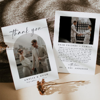 Modern Script Arch Photo Wedding Thank You Card