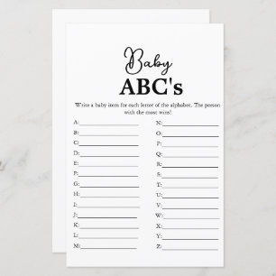  Modern script Baby Abc's baby shower game