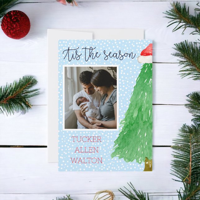 Modern Script Baby Announcement Christmas Photo   (Creator Uploaded)