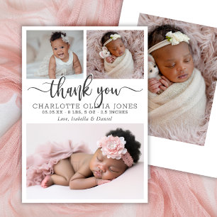 Modern Script Baby Girl Photo Collage Birth  Announcement
