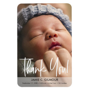 Modern Script Baby Photo Birth Announcement Magnet