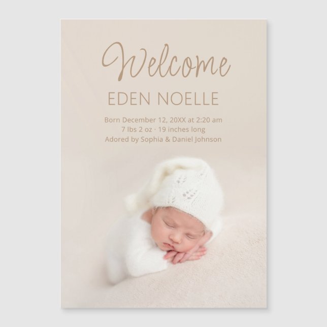 Modern Script Baby Photo Birth Announcement Magnet (Front)