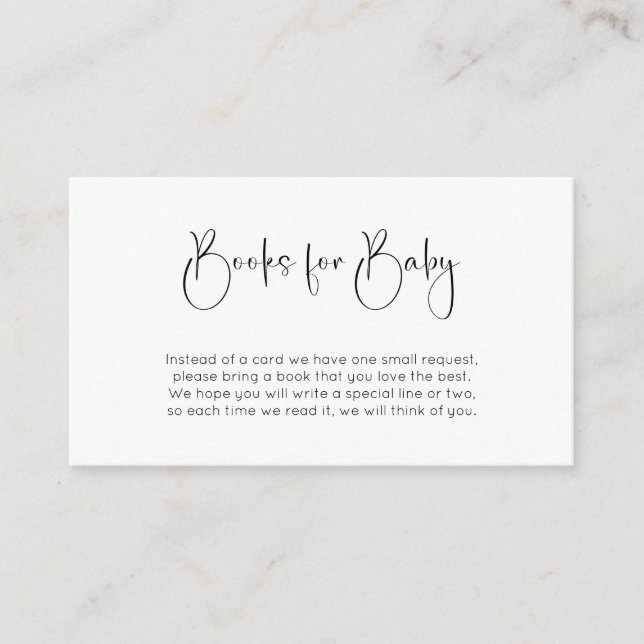 Modern Script Baby Shower Books for Baby Enclosure Card (Front)