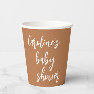 Modern Script Baby Shower Custom Trendy Terracotta Paper Cups