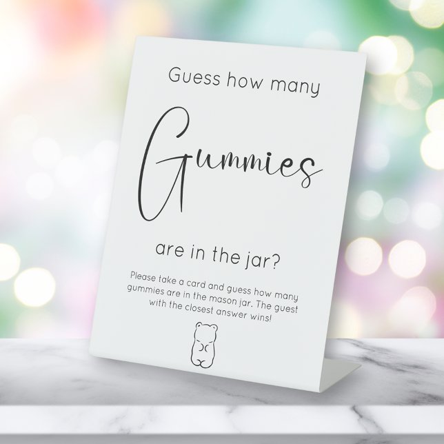 Modern Script Baby Shower Guess How Many Gummies Pedestal Sign (Creator Uploaded)